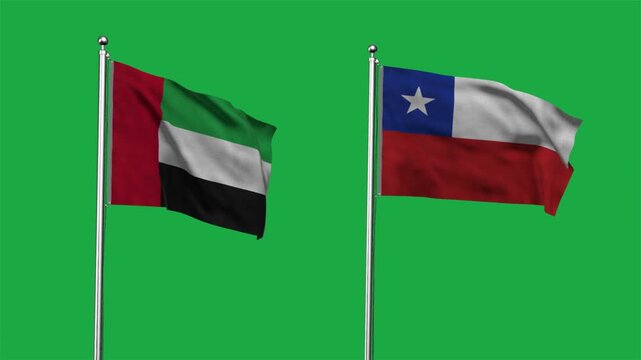 United Arab Emirates  and Chile Waving Flags, 3D Illustration.
