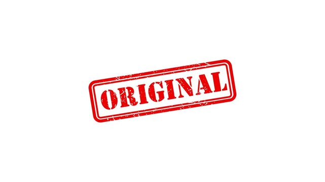 Original red rubber stamp impression animation on white background, seal