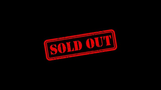 Sold out red rubber stamp animation on black background, for retail and, e-commerce grunge