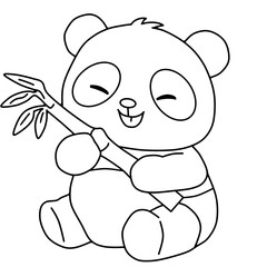 Happy cute panda holding bamboo branch line art vector © Seza