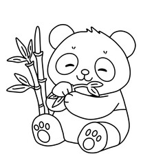 Cute panda sitting eating bamboo line art coloring page vector © Seza