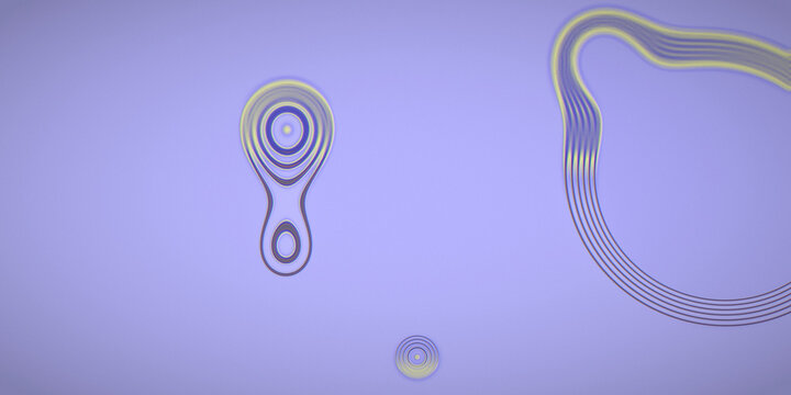 Glowing blue metaball contours drift across a pastel field with dark cinematic grain and neon edges.
