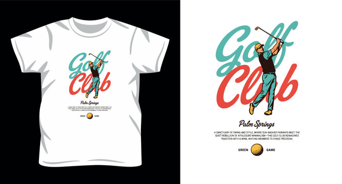 Golf club palm springs graphic design featuring sporty golfer for leisure apparel sports wear print.
