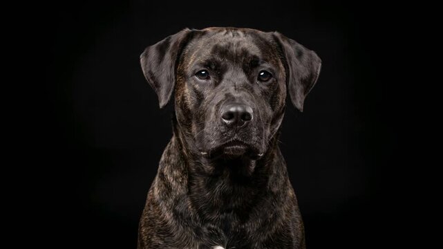 labrabull dog close up isolated on black background studio portrait in california usa video