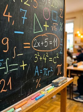 Algebra Equation Circled on Colorful Chalkboard
