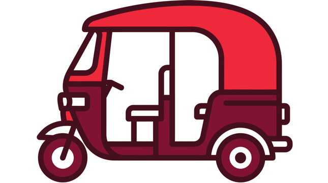 Vibrant red auto rickshaw illustration featuring flat bold line art for modern transport design projects