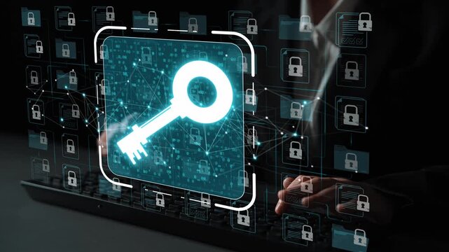 Digital Key Security Concept Highlighting Data Protection Through Technology, Emphasizing Cybersecurity and Safe Information Management in a Modern Environment Sigmoid