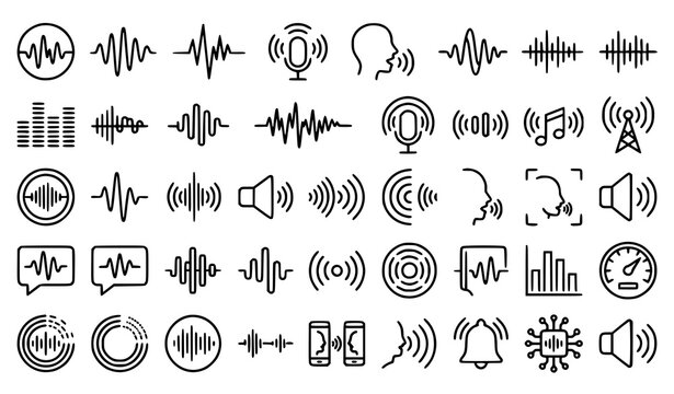 Minimal Sound Wave and Voice Vibration Outline Icon Collection for Audio Apps and Websites