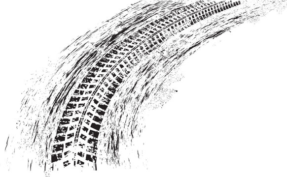 Vector Print Textured Tire Track . Design Element . Car tread silhouette . Mud splash grunge texture