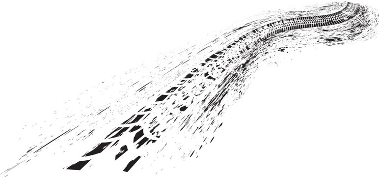 Vector Print Textured Tire Track . Design Element . Car tread silhouette . Mud splash grunge texture