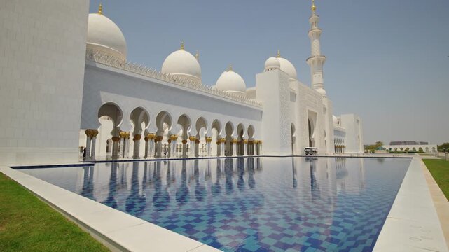 Sheikh Zayed Grand Mosque Reflected in Blue Tiled Pool