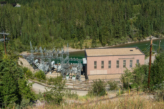 Rundle Hydro Plant hydroelectric facility generating clean energy in the Bow Valley. Canmore, Alberta, Canada.