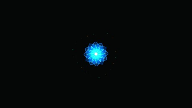 Abstract Glowing Blue Geometric Lotus Flower Animation on Black Background
