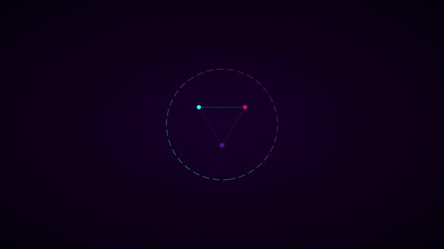 Minimalist neon triangle geometric motion with pulsing circular hud interface animation 4k