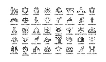 Obraz premium Diversity Global Community and Teamwork Linear Icon Collection