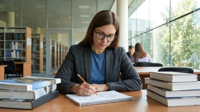Focused Student Sketching Designs in Modern Glass-Walled Library