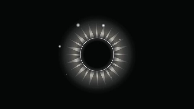 Minimalist abstract dark sun animation with orbiting particles on black
