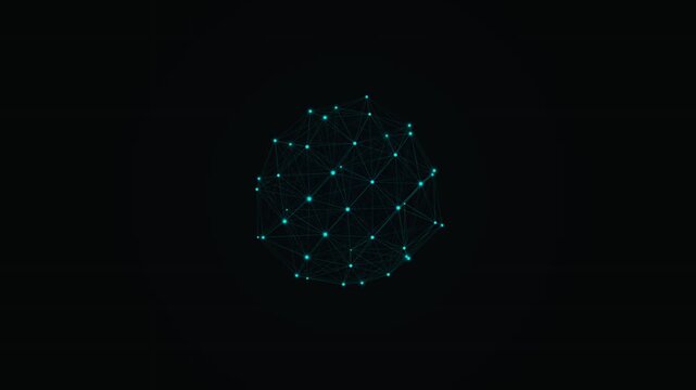 Abstract Digital Blue and White Square Particles Forming a Glowing Sphere