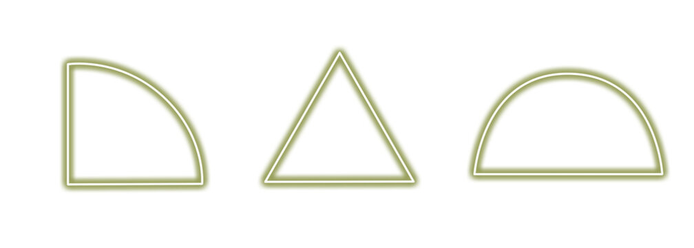 Three neon shapes isolated on transparent background