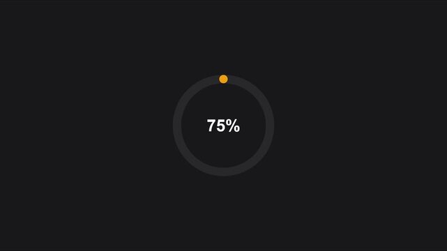 75 percent loading progress circle animation on dark 4k background