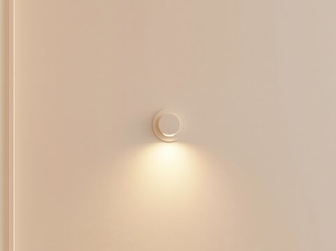 A modern wall sconce casting a warm glow on a light-colored wall. The fixture has a unique, minimalist design, adding a subtle touch of elegance to the interior