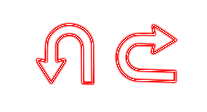 Red neon uturn arrows on transparent background