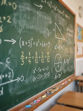 Pythagorean Theorem and Quadratic Equations on Chalkboard