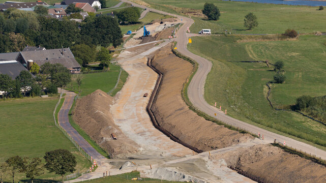 Amerongen, Netherlands - 24 August 2026: Aerial view of Lekdijk Reinforcement Project in the Netherlands