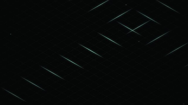 Abstract neon spiral of glowing colorful squares on black background