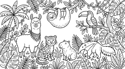 Naklejka premium Jungle Animal Coloring Page for Kids