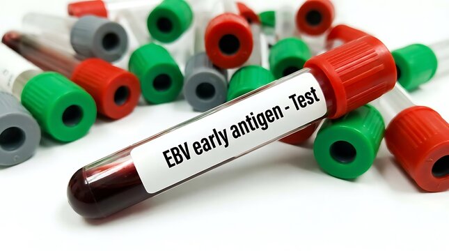 EBV Early Antigen Test blood sample in laboratory vial for medical diagnostic screening