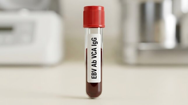 EBV VCA IgG blood test sample in a medical glass tube for laboratory diagnosis