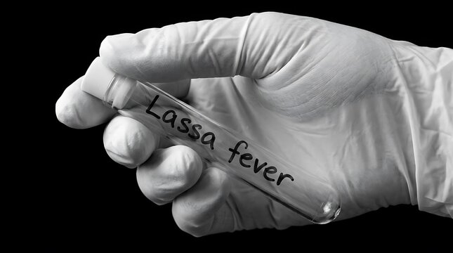 Scientist holding test tube with Lassa fever label for medical research in laboratory