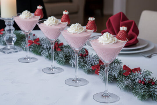 Christmas strawberry mousse dessert decorating holiday table