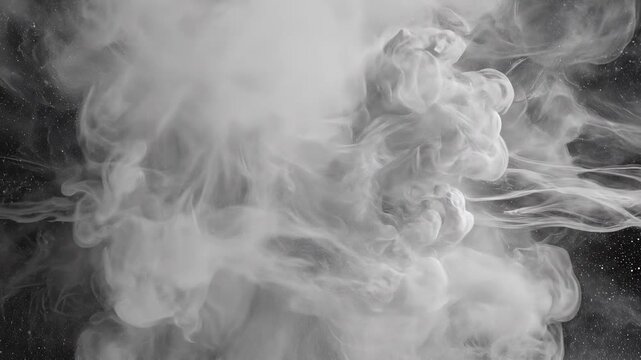 White Smoke Explosion in Slow Motion Against Black Background with Dramatic Lighting for Abstract Concepts