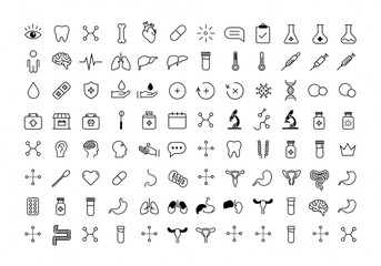 Fototapeta premium Medical icons on white background symbolizing health care and scientific research concepts for digital design