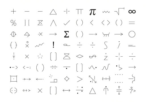 Collection of mathematical symbols and operators on a white background with clean lines