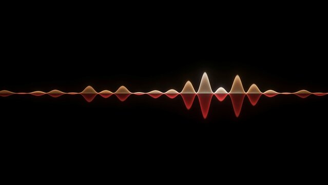 Glowing digital soundwave on black background, abstract orange audio frequency visualization, modern music equalizer wave