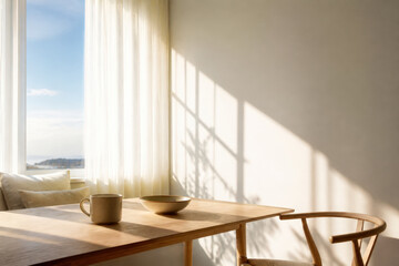 Fototapeta premium Morning Light Exposure in Bright Interior for Circadian Rhythm Healthy Wakefulness and Better Sleep Cycle