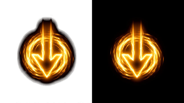 A glowing fiery arrow surrounded by a swirling ring of orange flames, perfect for dynamic fantasy design and energy projects.