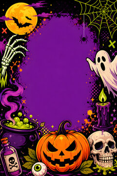 Halloween popa art illustration frames with happy funny decorations