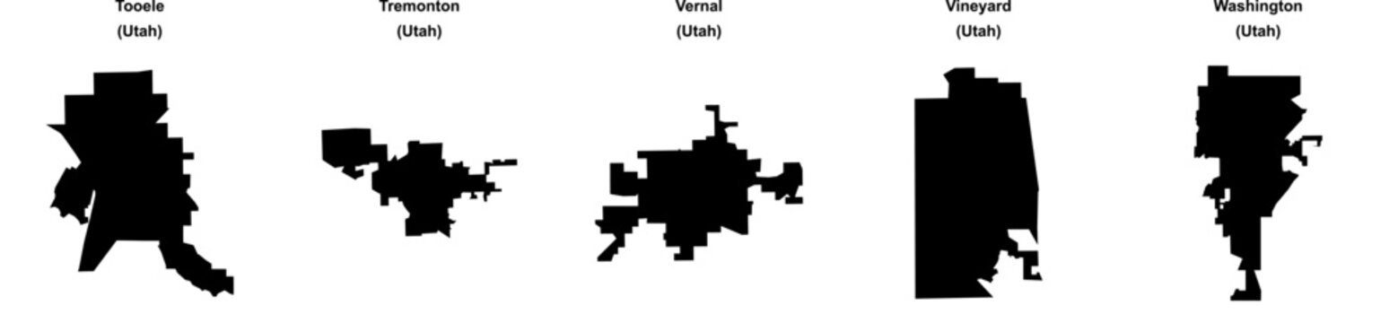 Tooele, Tremonton, Vernal, Vineyard, Washington outline maps