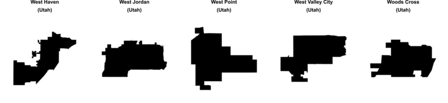 West Haven, West Jordan, West Point, West Valley City, Woods Cross outline maps