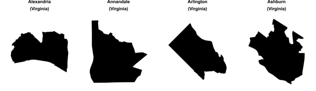 Alexandria, Annandale, Arlington, Ashburn outline maps