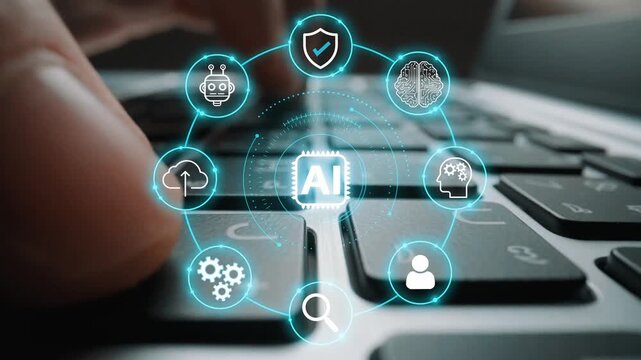 Futuristic Technology Concept with Artificial Intelligence Features Integrated into a Computer Keyboard Close-Up Image. Entropy.