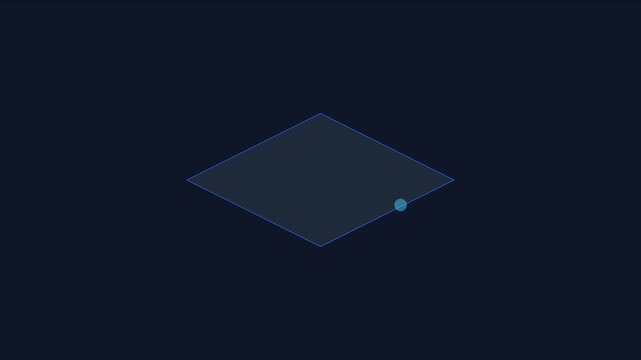 Minimalist isometric diamond shape with pulsing blue center point motion animation 4k