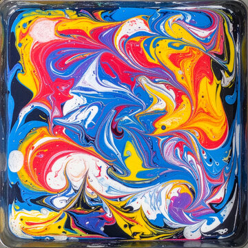 Colorful paint marbling swirls abstract fluid art texture background closeup