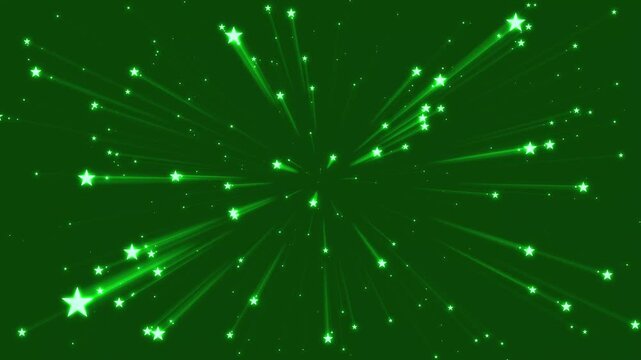 Glowing stars explosion burst, shining star particles bursting motion graphics background overlay on green background, vibrant sparkling star burst graphic animation for video editing.4k video
