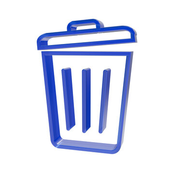 3D blue trash can icon with lid isolated on white background, representing digital file deletion, waste management, recycling, environmental cleaning, or garbage disposal concepts