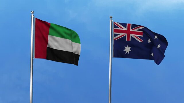 United Arab Emirates  and Australia Waving Flags, 3D Illustration.
